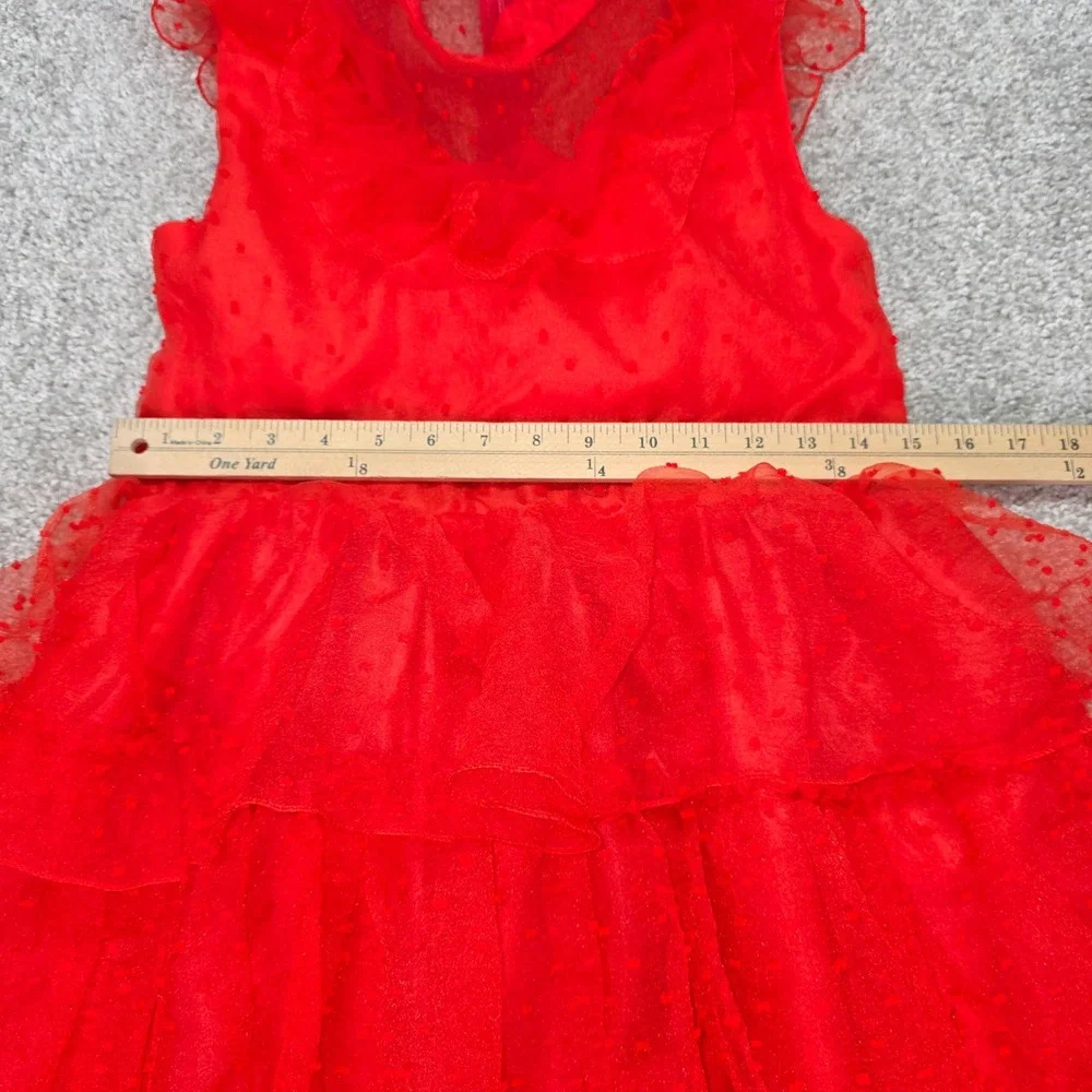 Girls Red Swiss Dot Tiered Ruffle Gown Flutter Maxi Dress Size 160 Halloween